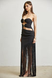 Gold & Fringes Strapless Dress