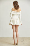 Bloomia Soft Sweater Off-Shoulder Long Sleeves Bubble Mini Skirt Dress