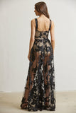 Embroidered Lace Dress Back View - Black