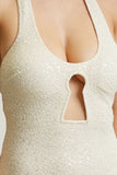 Cream Sequin Dress Neck View