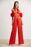 Valentina Luxe Satin Mockneck Formal Party Evening Dress Jumpsuit Valentine Day Special