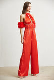 Valentina Luxe Satin Mockneck Formal Party Evening Dress Jumpsuit Valentine Day Special