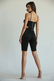 Stylish High-cut Corset Thong BodySuit & Biker Short Set With Side Mesh Panel